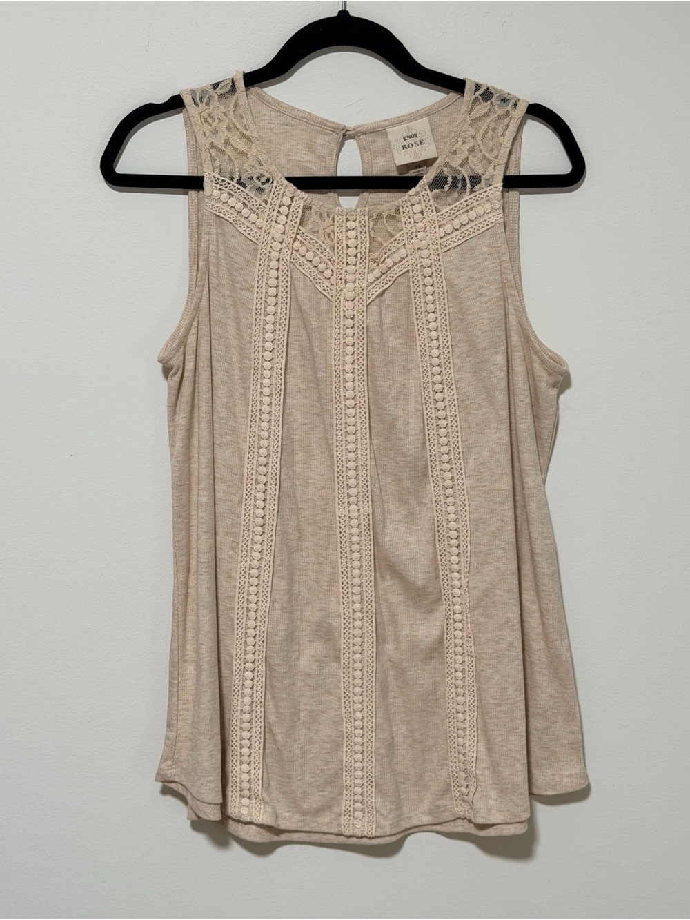 Knox Rose Lace-Trim Sleeveless Tank — Cream
